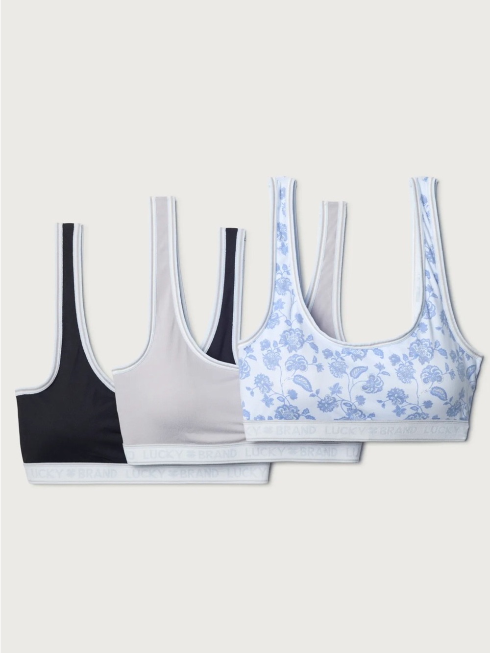 Lucky Brand 3 Pack Strappy Comfort Bras Black White Floral